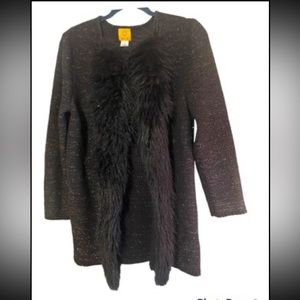 Ruby Rd. Long Cardigan, Large, Faux Fur Trim